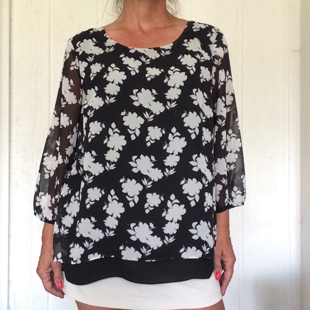 AB STUDIO FLORAL FLOWY BLOUSE FLYAWAY BACK XL
